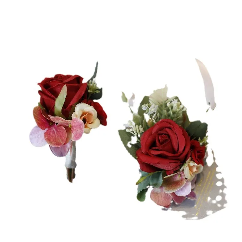 European Style Handmade Faux Corsage Silk Rose Artificial Wrist Flowers For Wedding Bridesmaid Mother Decor