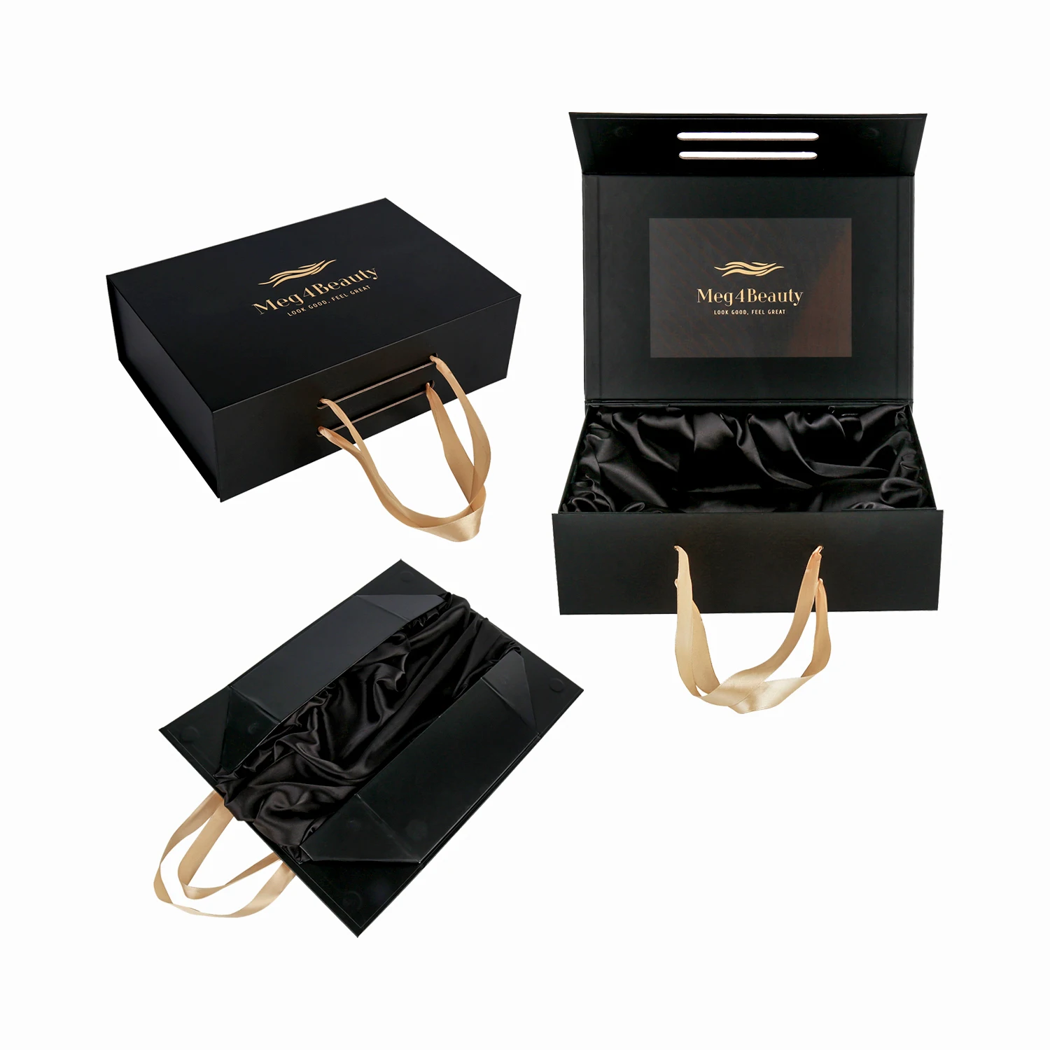 Luxury oem odm gold magnetic foldable hair bundle weave hair extension custom logo packaging wig box