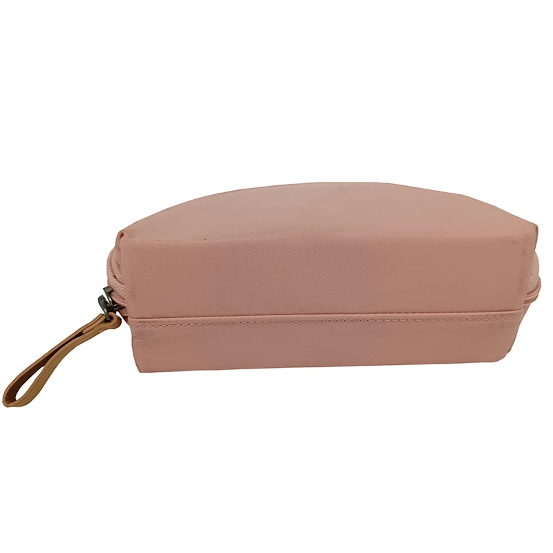 Custom leather makeup travel wholesale Polyester pink luxury Satin Half Shell Shape Trendy cosmetic bags & cases