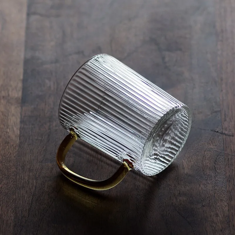 Optic Ribbed Portable Transparent Glass Coffee Mug Water Cup Teacup Cocktail Drinkware for Bar Beverages Milk