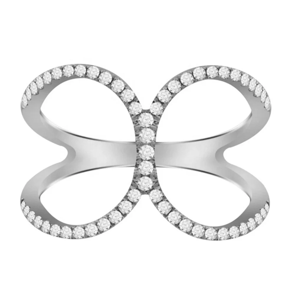 
2019 New Fashion 18k Gold Plated Solid 925 Sterling Silver Jewelry CZ Diamond Micro Pave High Polish Infinity Double C Ring 