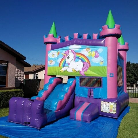 commercial unicorn theme inflatable bouncy water slide combo  bounce house inflatable jumping castle combo for party business