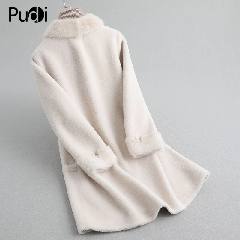 A19036 New Women Real Wool Fur Coat Genuine Mink Collar Casual  Jacket Real Fur Girl Coat Lady Fall Winter Warm Overcoat