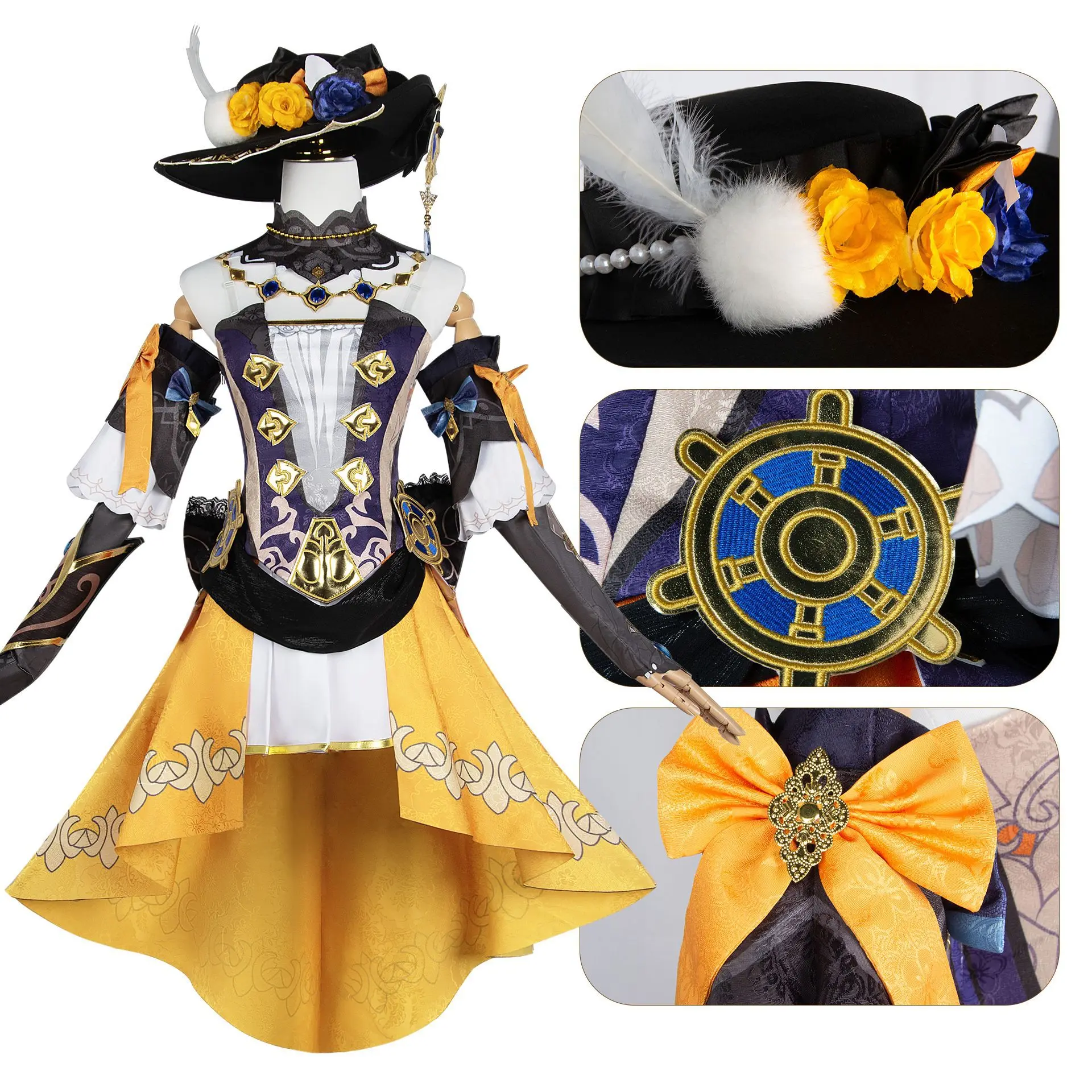 Anime  Genshin Impact Navia Cosplay  Costume Full Set With Hat Fontaine Navia Cosplay Shoes Dress Outfit Uniform