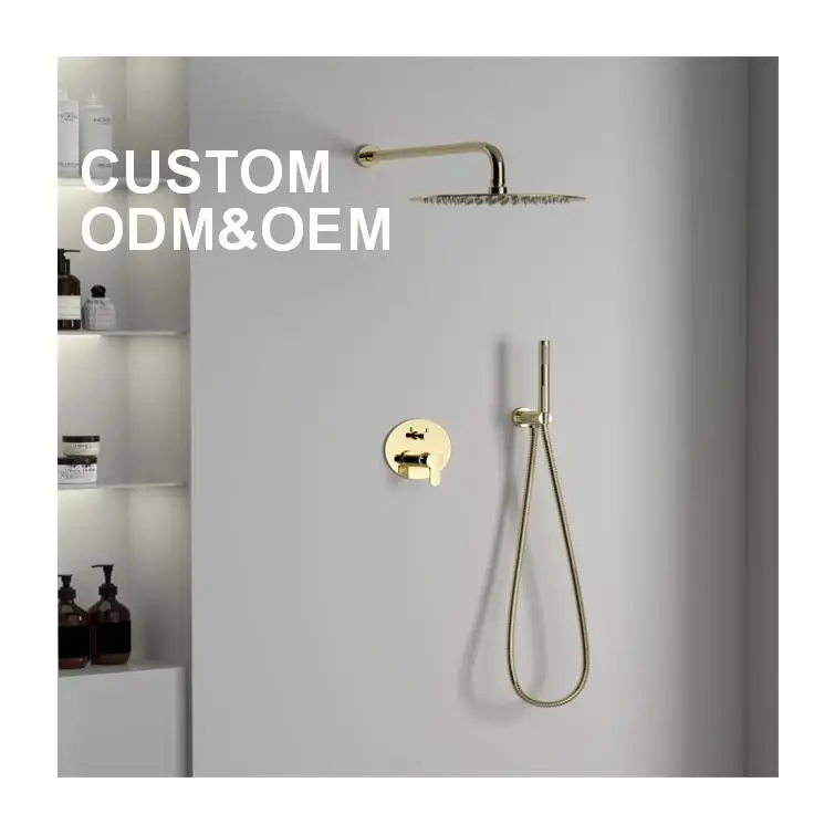 Concealed Shower Set Shower Faucets Round Modern In-wall Mounted Shower Sprayer Set Bathroom Stainless Steel Brass Gold Color