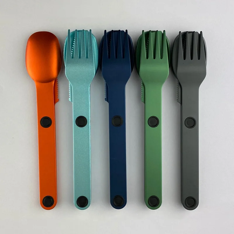 Magnetic 3 in 1 Camping Picnic High Quality Aluminum  Easy to Carry Portable Knife Fork And Spoon Tableware Set