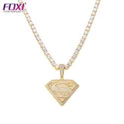 Fashion Hot Sale Hip Hop Superman Pendant Gold Plated Men Full Moissanite Stone Sterling Silver Conspicuous Pendant For Necklace