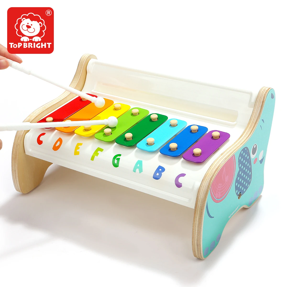 
topbright Rainbow Elephant Knocking Piano Toys wooden Toddler Music Percussion Toys Wooden knock on piano toy 