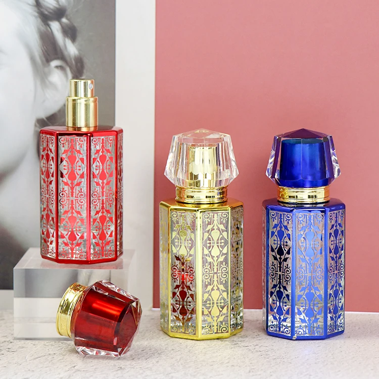 New design arabic empty glass spray perfume bottle 50ml for sale