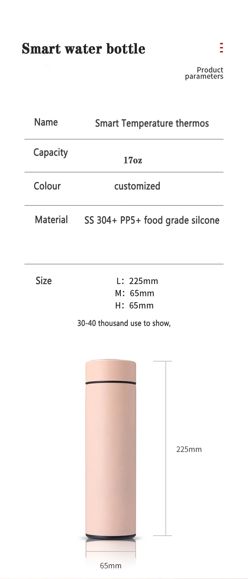 Wholesale Custom Stainless Steel Thermo Led Temperature Display Vacuum Insulated Smart Water Bottle