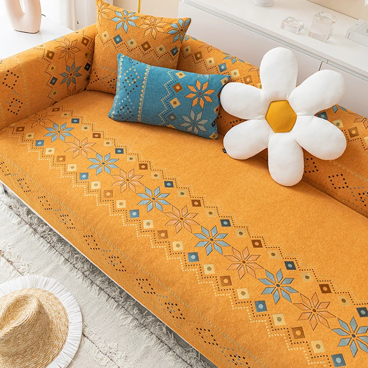 Benyi carpet sofacover customization printed sofa cover bohemia style diamonds patterns chenille sofa cover for home decor