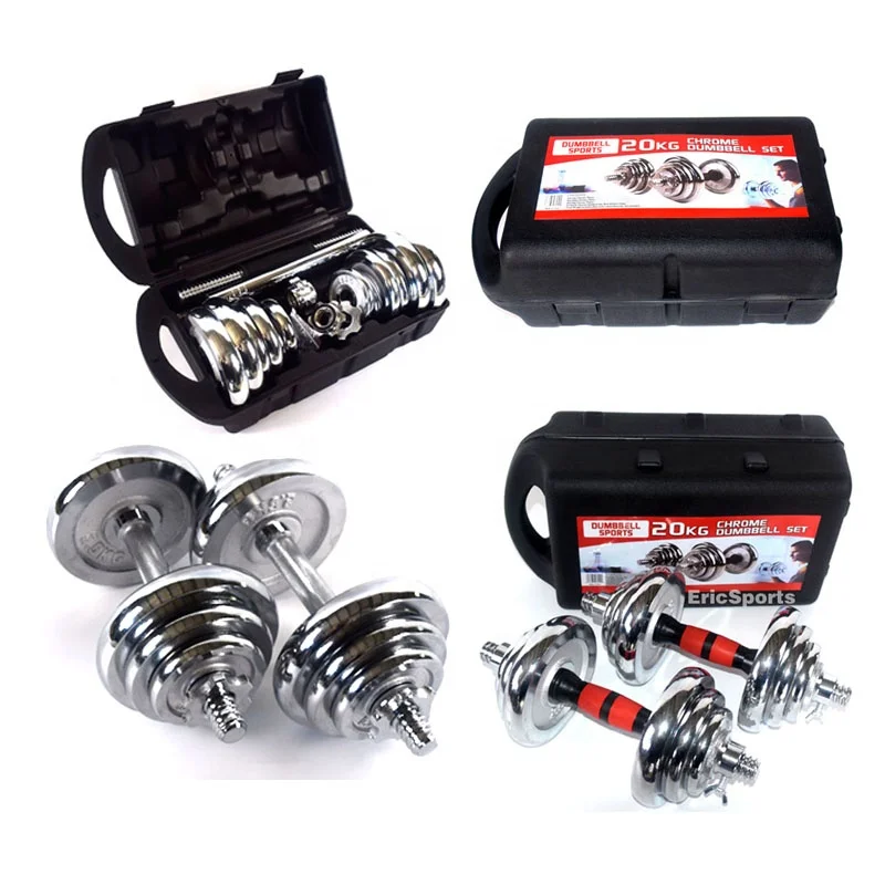 buy online free  weight adjustable strength training 15kg 20kg 30kg boxes chromed dumbbell sets