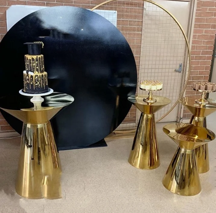 Customized Mirror Wedding Gold Stainless Steel Round Cylinder Plinth  cake stand For Wedding Decoration