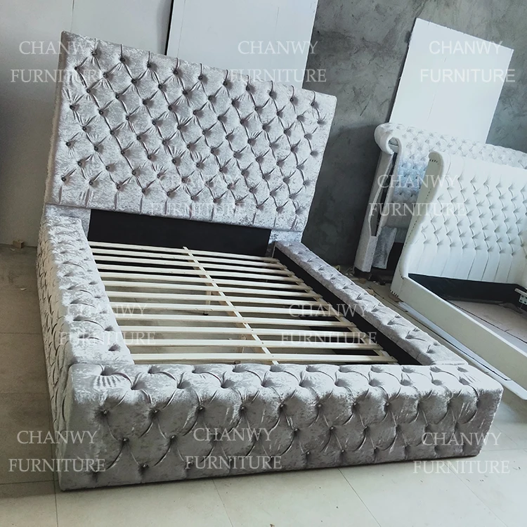 Новая кровать для обивки chesterfield из дробленого бархата с