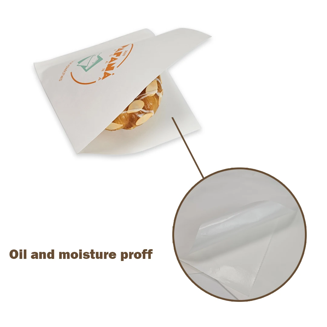 Custom Printed Double Open Pocket Oilproof GreaseProof Bread Waffle Burger Sandwich Donuts L-shape Triangle Shaped Paper Bag