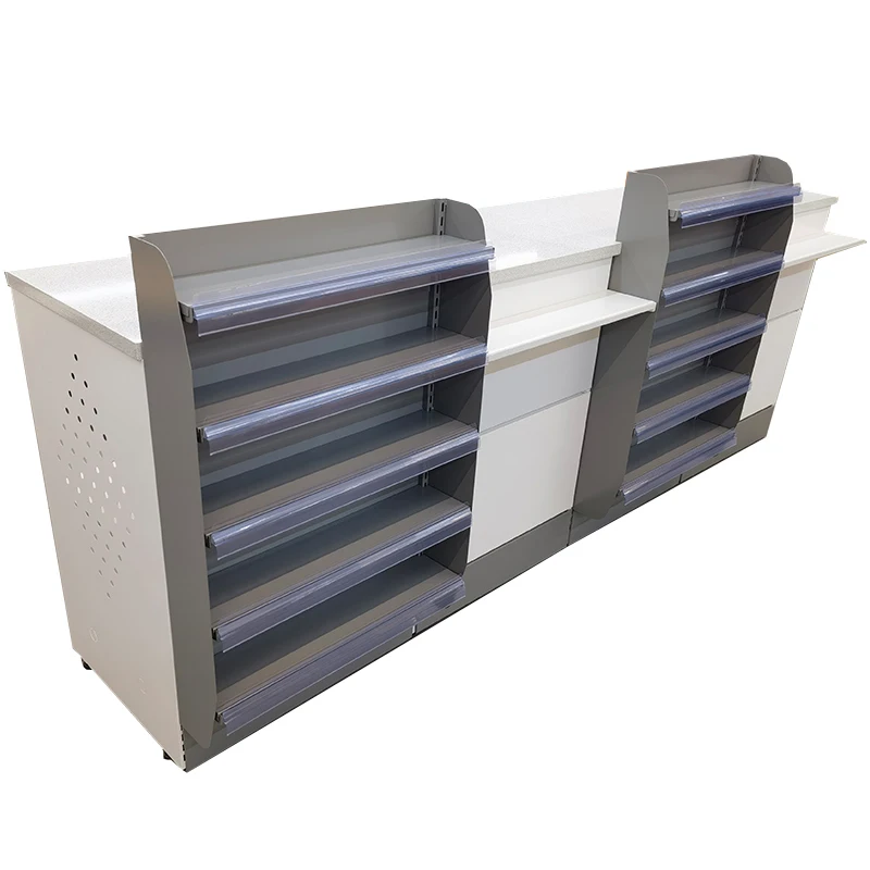 Modern Simple White Durable MDF Material Checkout Counter Wood Metal Steel Convenient Supermarket Cash Register Retailer Shops