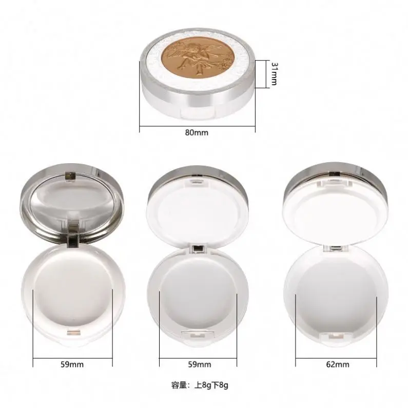 59mm Pan 8g Angel pattern Christian  Elegant pressed powder empty cosmetic powder compact case  make up case  with mirror