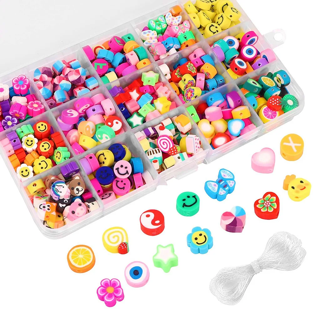 15-grid Polymer Clay Beads Set 300pcs/box Mixed Fruit Smiley Face Loose Beads For Jewelry Making