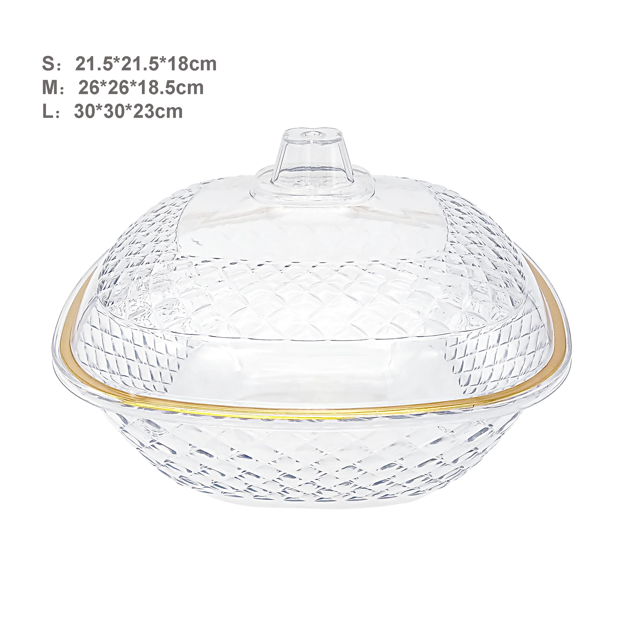 Multisize Transparent Gold Line Plastic Serving Bowl with Lid Salad Bowl for Cereal Pasta Fruit Popcorn Chips