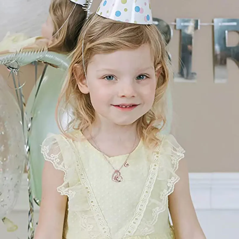 Stainless Steel Heart Love Pendant Initial Letters A-Z Bling Zircon Unicorn Necklace Kids Lovely Necklace Jewelry