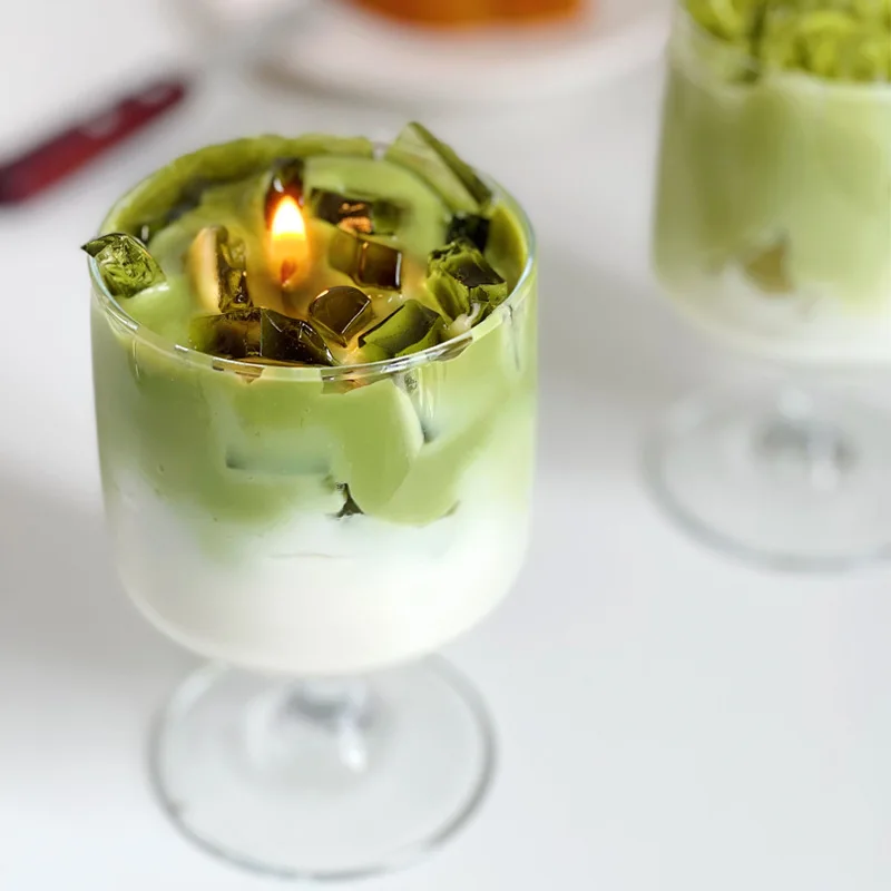 Wholesale Decor Kitchen Soy Wax White Green Short-footed Glass Ice Crea. Custom Food Shaped Scented Candles Creativity