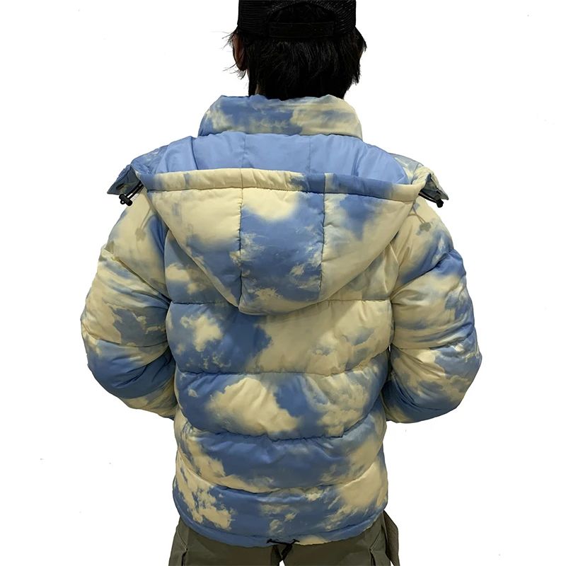  OEM Waterproof Logo dyed custom fashion warm men winter outdoor padded hooded puffer jacket