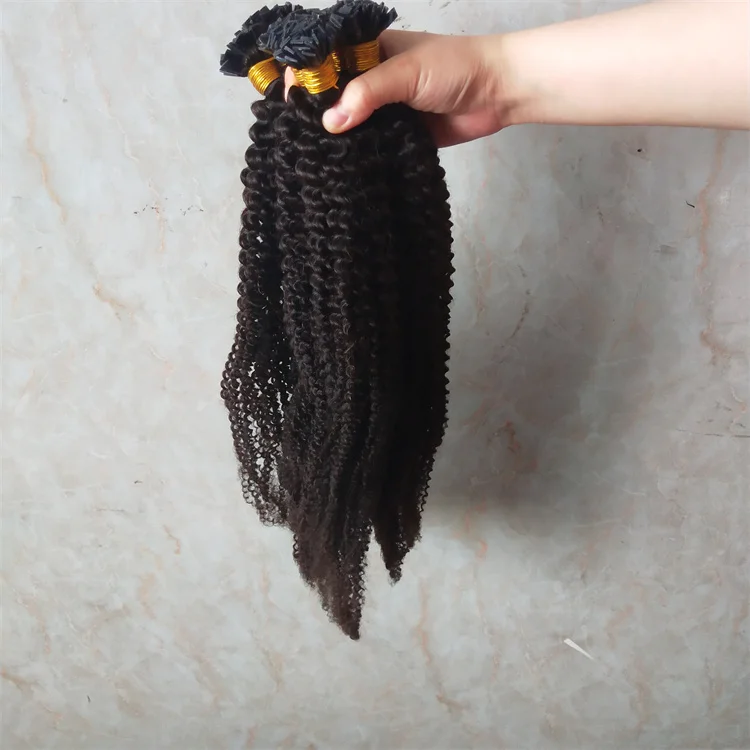 4b 4c Afro Kinky Curly Flat Tip Human Hair Extensions Machine Made Malaysian Remy Hair 1g/Strand for black women