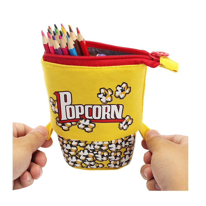 fashion stationary kids milk popcorn panda cartoon telescopic pop up pencil case stand up pencil pouch bag