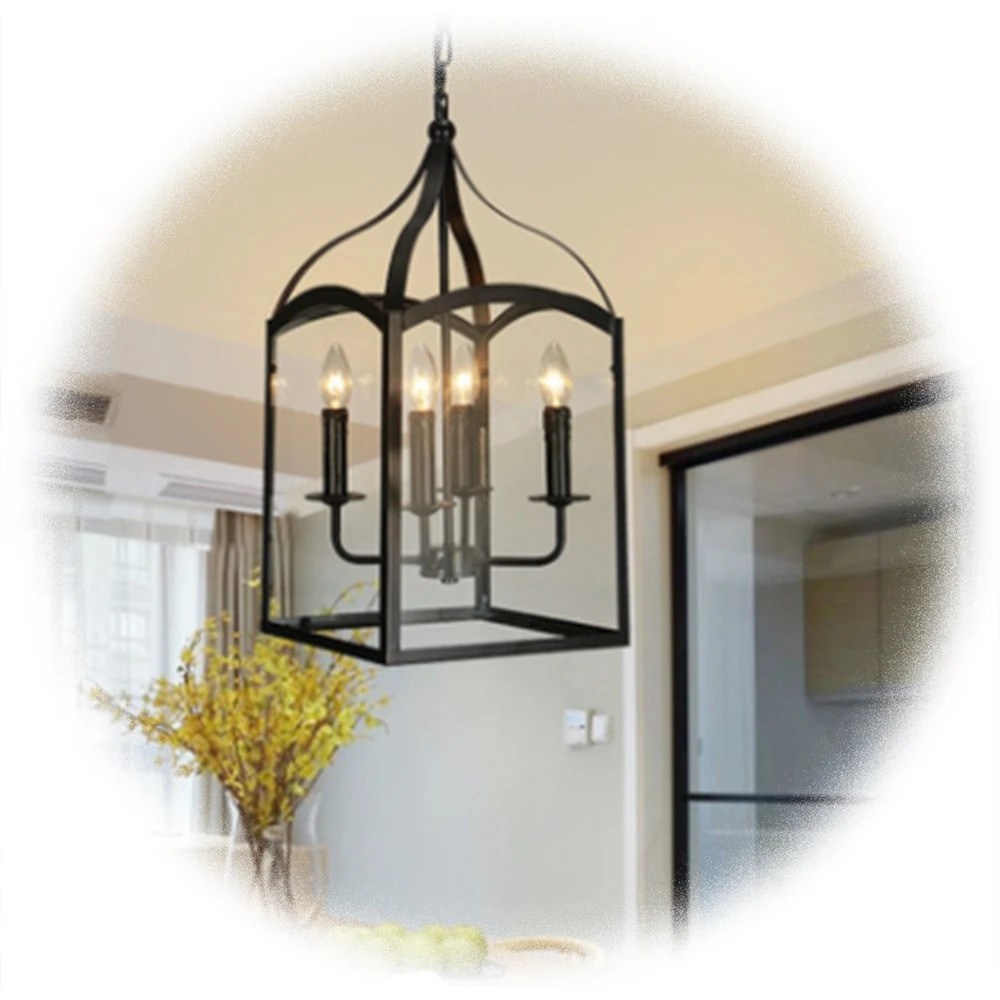 Art Glass Box Pendant for Living Room Lamp Light Industria Iron American Village Creative Nordic Vintage Modern Outdoor 3-year