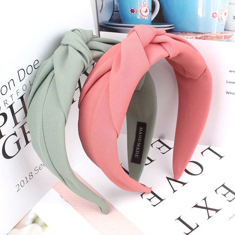 Autumn Winter Twist Knotted Solid Color Headbands for Women Wide Edge SimpleVersatile Headdress Factory Wholesale