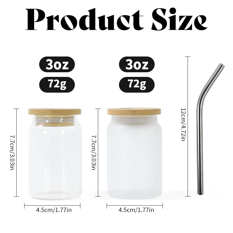 Hot Sale 3oz sublimation Frosted clear Beer Can Shaped Drinking Glasses 3 oz mini tumbler Glass Cups with Bamboo Lid and Straw