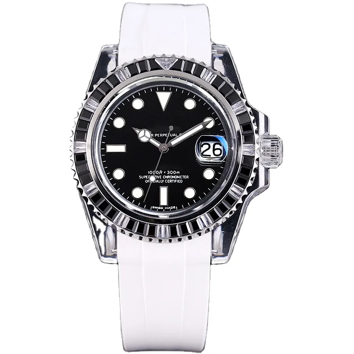 Crystal Skeleton Transparent Diamond swiss 3135 Mechanical Watch for Men Wristwatch Sapphire Mirror 40mm Acrylic Watch Case