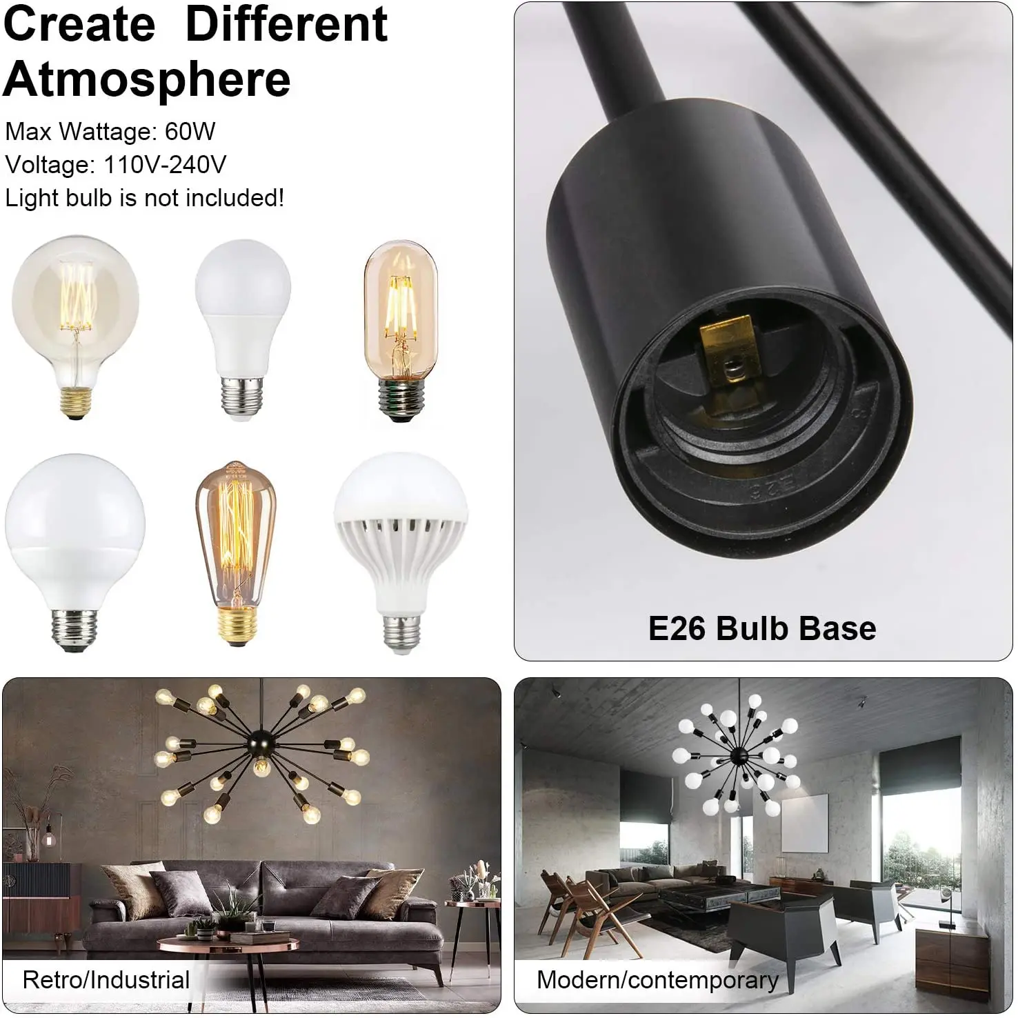 Sputnik Chandeliers 18 Lights Industrial Vintage Ceiling Light Fixture Large Adjustable Modern Black Sputnik Chandeliers