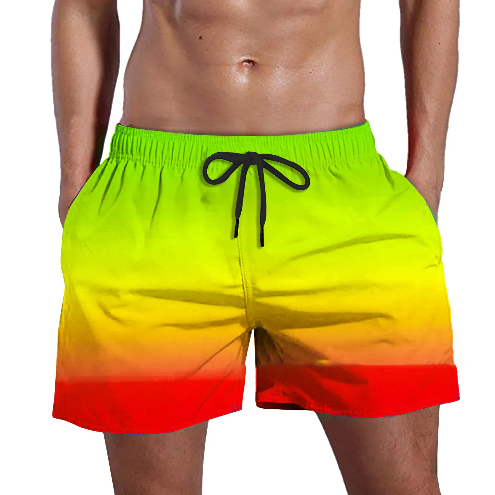 M0016 Summer Fashion Color Gradient Large Size Solid Color Shorts Section Slim Mens Swim Shorts