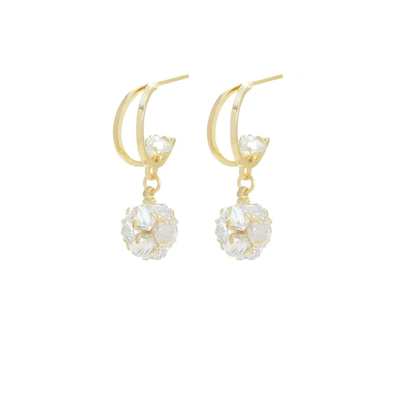 ED87492 Korean fancy earrings for party girls fashion gold plated women jewelry crystal ball drop stud earrings