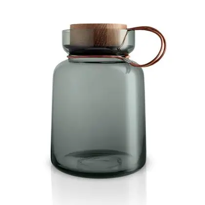 Dark Color Mouth Blown Leather String Large Capacity Glass Jar With Wooden Lid Storage Jar For Food