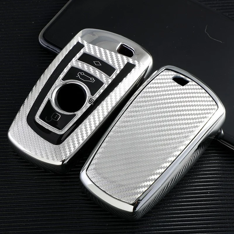Carbon fiber pattern Vinyl Car Key Fob Case Cover Bag For BMW GT320