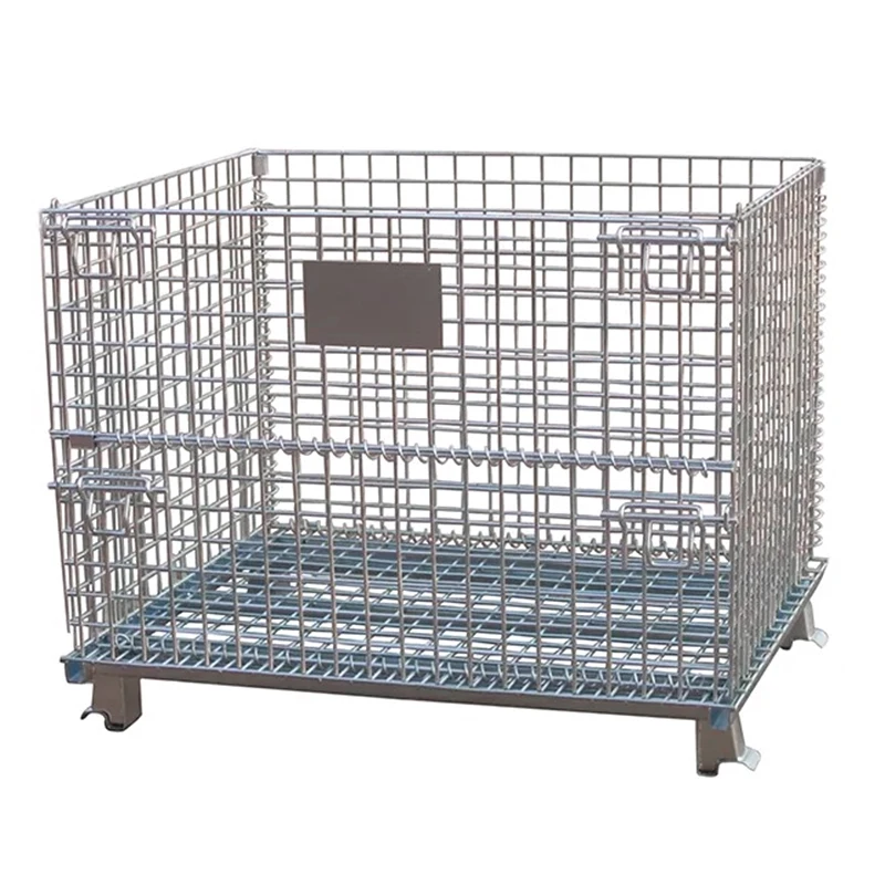 Kingsun folding  WIRE MESH STORAGE BASKET stackable zinc rolling metal industrial storage wire frame cage containers pallet