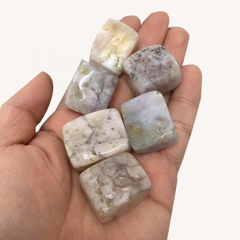 Hand Carved Natural Cherry Agate Crystal Block Flower Agate Crystal Cubes