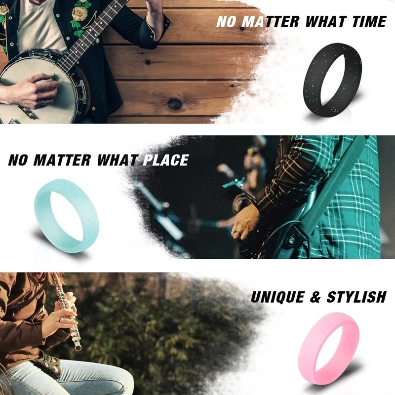 5.7mm Women Silicone Wedding band Couple Comfortable Metallic Silicone Finger Rings Silicone Rings