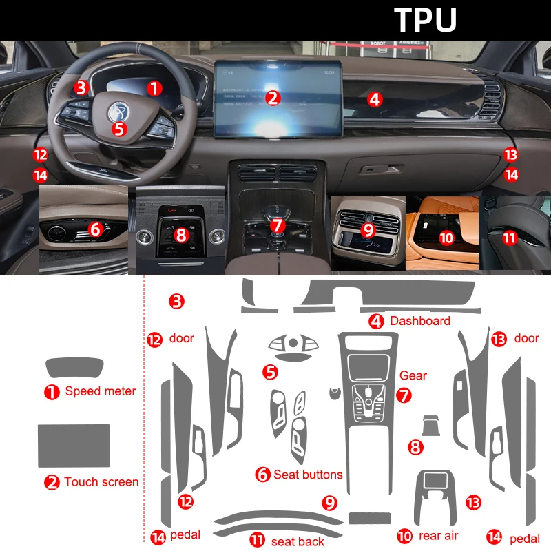Tpu Film Interior Sticker Center Console Gear Touch Screen Dashboard Door Windows Panel for Toyota CRV
