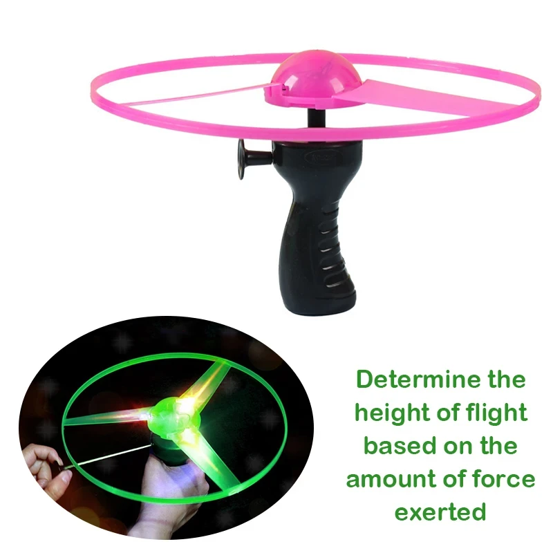 1pc LED Light Handle Top Classic Toys Funny Spinning Flyer Pull Wire Glow UFO Luminous Plastic Kids Outdoor Sports Parent-Child