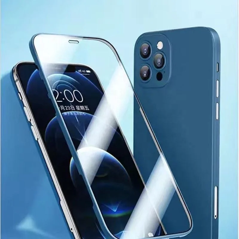 For iphone liquid silicone for iphone 360 full cover case with tempered glass