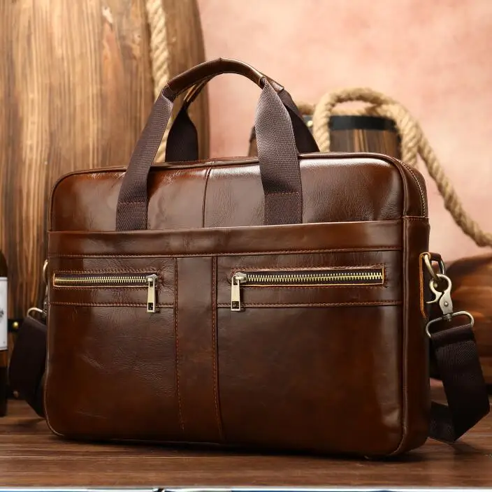 
Дизайнерская деловая водонепроницаемая сумка для ноутбука, мужская сумка кофейного цвета, кожаный портфель с мягкой стороны  (60792768598)