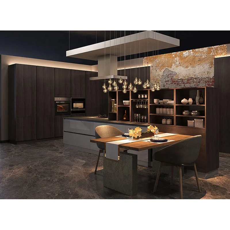 Top Modern Designs Full Set Wood Veneer Kitchen Cabinet