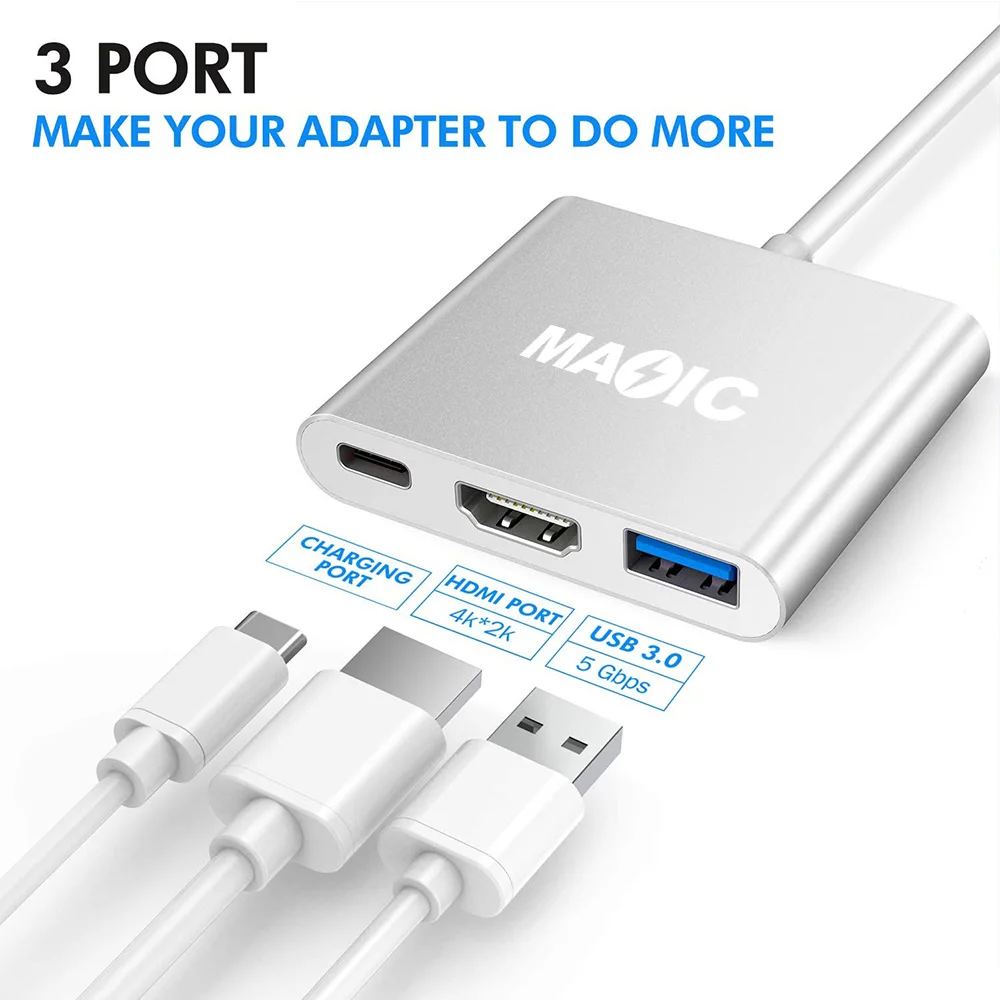 High Speed 3 in 1 USB Type C Hub Multi Port Adapter with 4K HDMI USB 3.0 and PD for MacBook Chromebook and Nintendo Switch