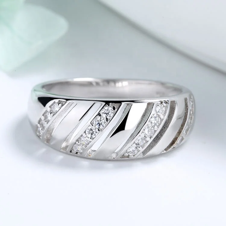 Yaeno Hollow Wide Band Sterling Silver 925 Rings for Men Finger Jewelry with CZ Stones