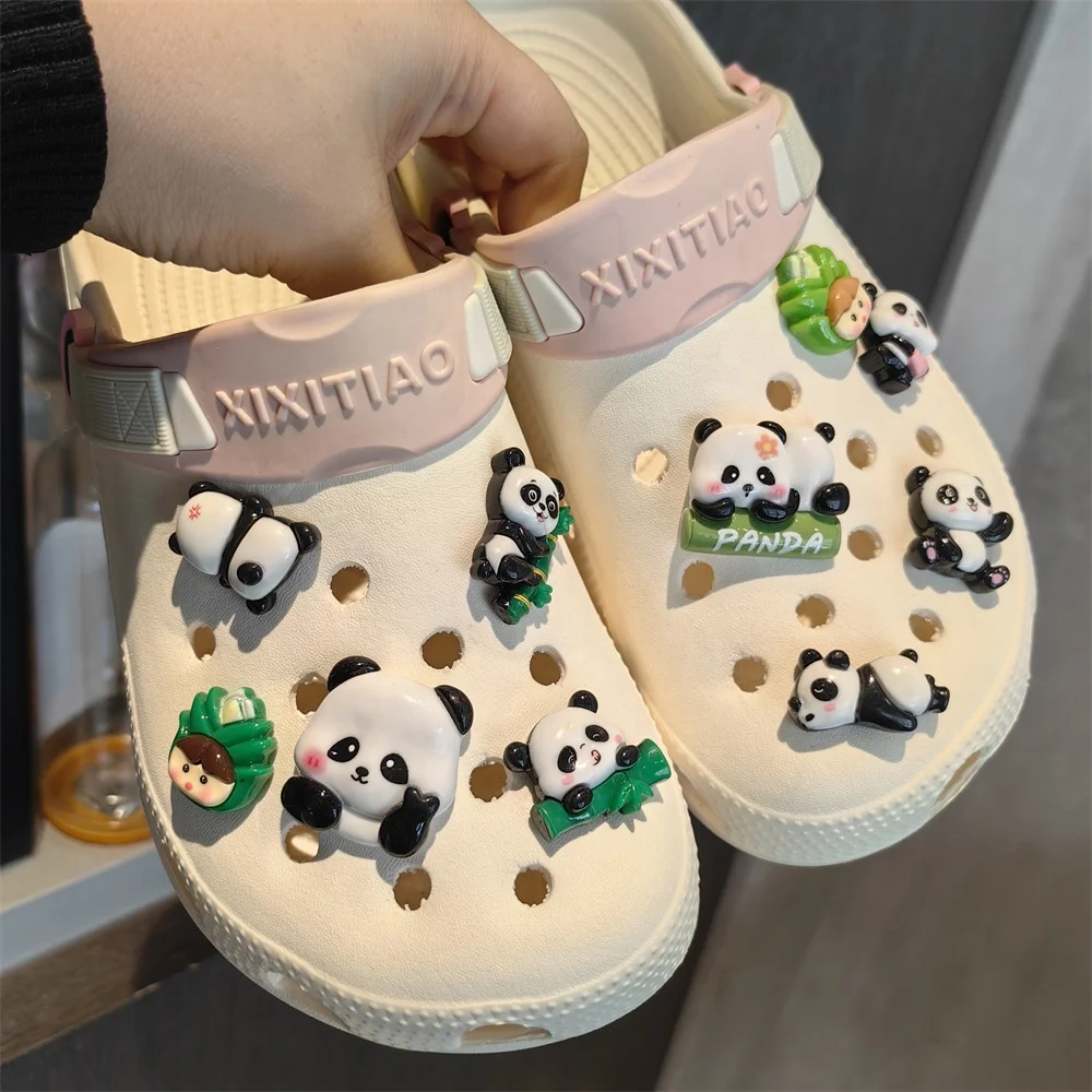 New plush Panda clogs Shoe charms set diy bamboo detachable shoe buckle  slippers accessories