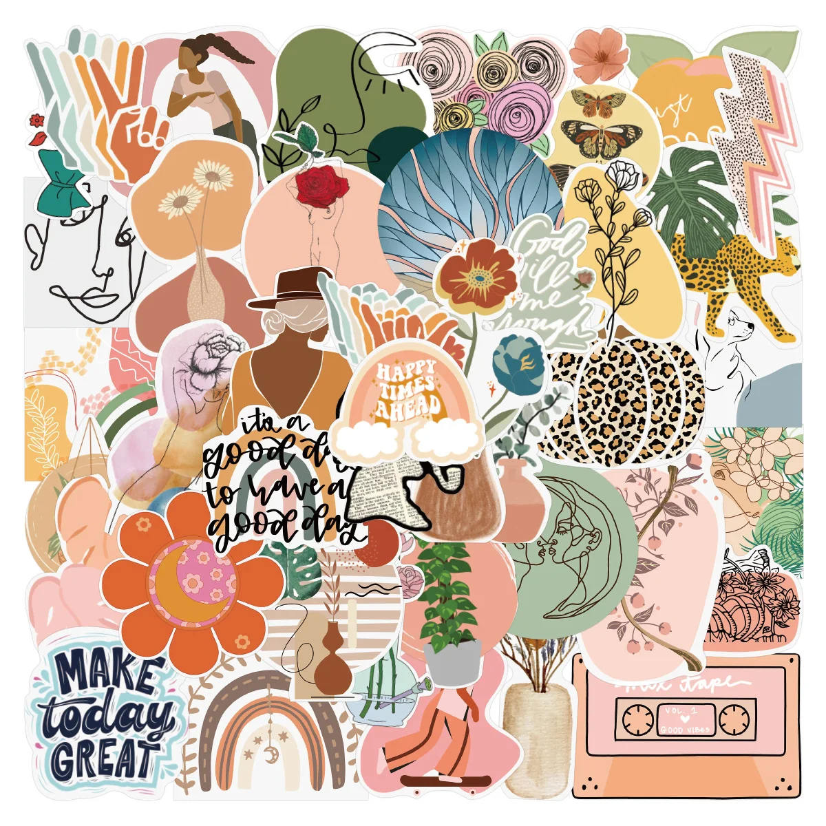 50Pcs Retro Urban Style Aesthetic Art Decorative Stickers For Wall Office Laptop Decal Vintage Abstract Painting Sticker