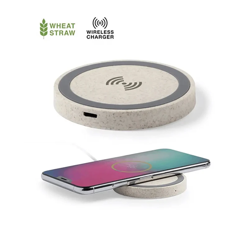 Custom Eco Friendly Wheat Straw Wireless Charger Portable Mobile Phone Fast Ultra-slim Wireless Charging Pad Charger